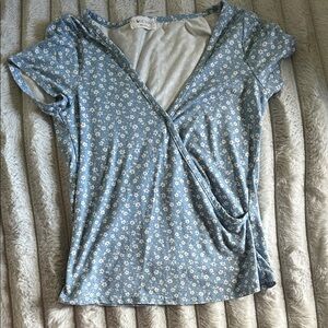 Love Tree Sky Blue Floral Wrap Top